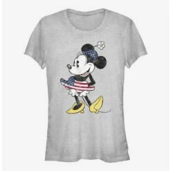 Best Pirce 🥰 Disney Minnie Mouse Vintage U.S. Flag 👧 Girls T-Shirt 😉