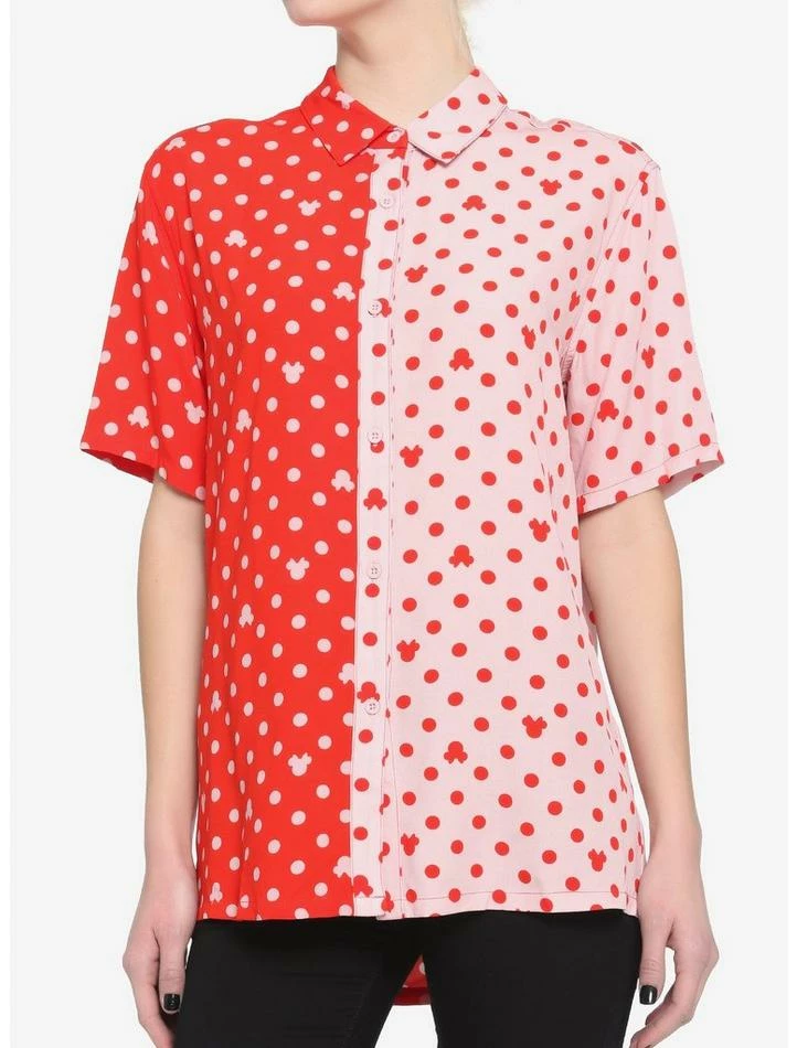 New 😉 Her Universe Disney Minnie Mouse Polka Dot Split 👧 Girls Woven Button-Up 🥰