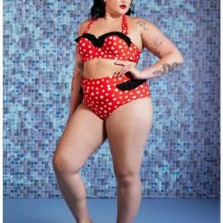 Promo ❤️ Disney Minnie Mouse Ruffled High-Waisted Swim Bottoms Plus Size 🔔