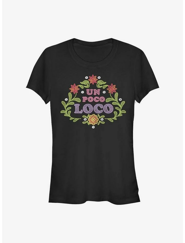 Budget 🔔 Disney Pixar Coco Un Poco Loco Floral Emblem 👧 Girls T-Shirt 🤩