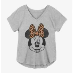 New ⭐ Disney Minnie Mouse Leopard Bow 👧 Girls Plus Size T-Shirt 🔥