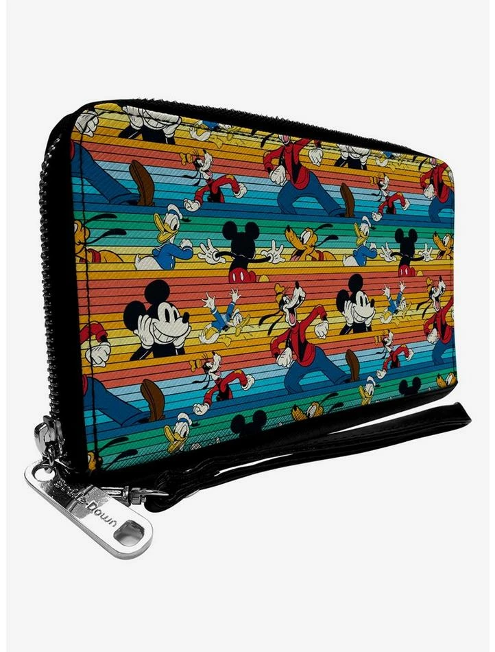 Deals 💯 Disney Mickey Mouse And Friends Fab Four Stripe Zip Around Wallet ✔️
