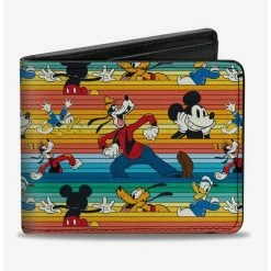 Best Pirce 🔥 Disney Mickey Mouse And Friends Stripe Bifold Wallet 💯