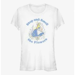 Promo ⭐ Disney Alice In Wonderland Stop And Smell The Flowers 👧 Girls T-Shirt ✔️