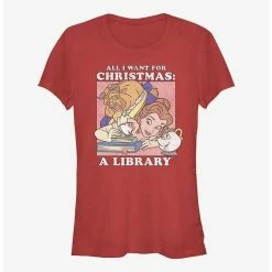 Brand new 🔔 Disney Princess Belle All I Want For 🎅 Christmas 👧 Girls T-Shirt 🧨