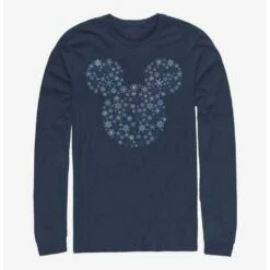Discount 👍 Disney Mickey Mouse Mickey Ear Snowflakes Long-Sleeve T-Shirt 🛒