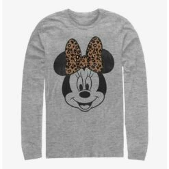 Best Pirce 😉 Disney Minnie Mouse Modern Minnie Face Leopard Long-Sleeve T-Shirt 🔥