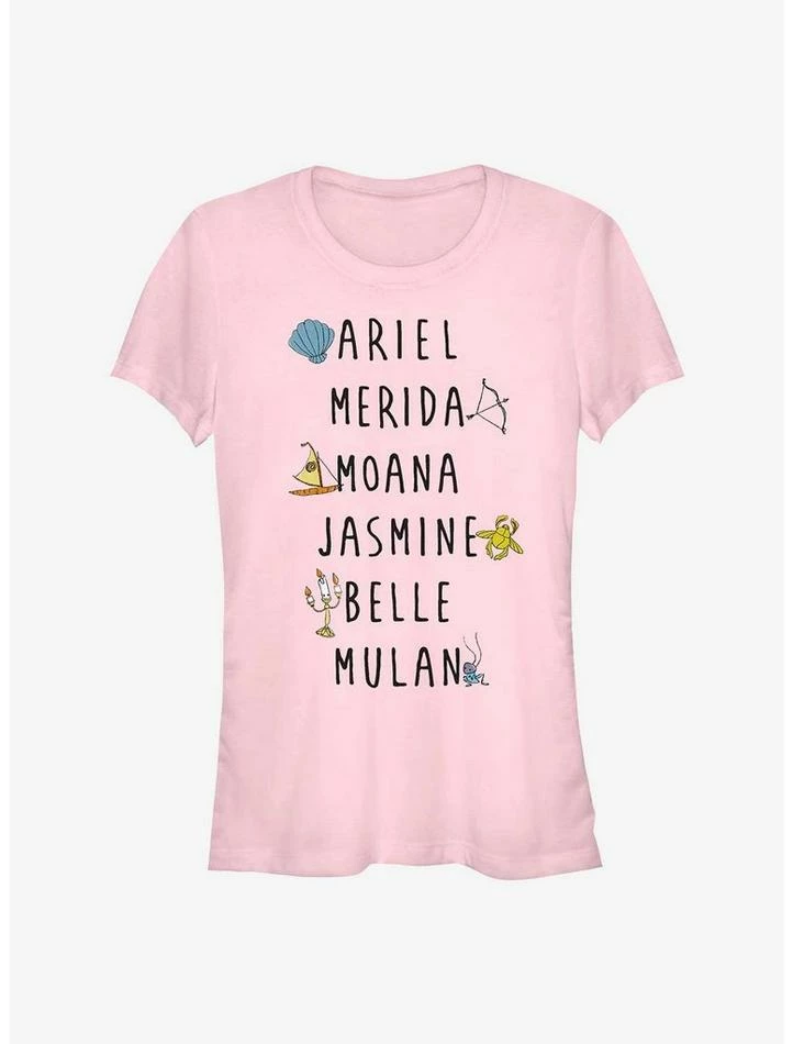 Coupon 🛒 Disney Princess Name Stack 👧 Girls T-Shirt ✔️