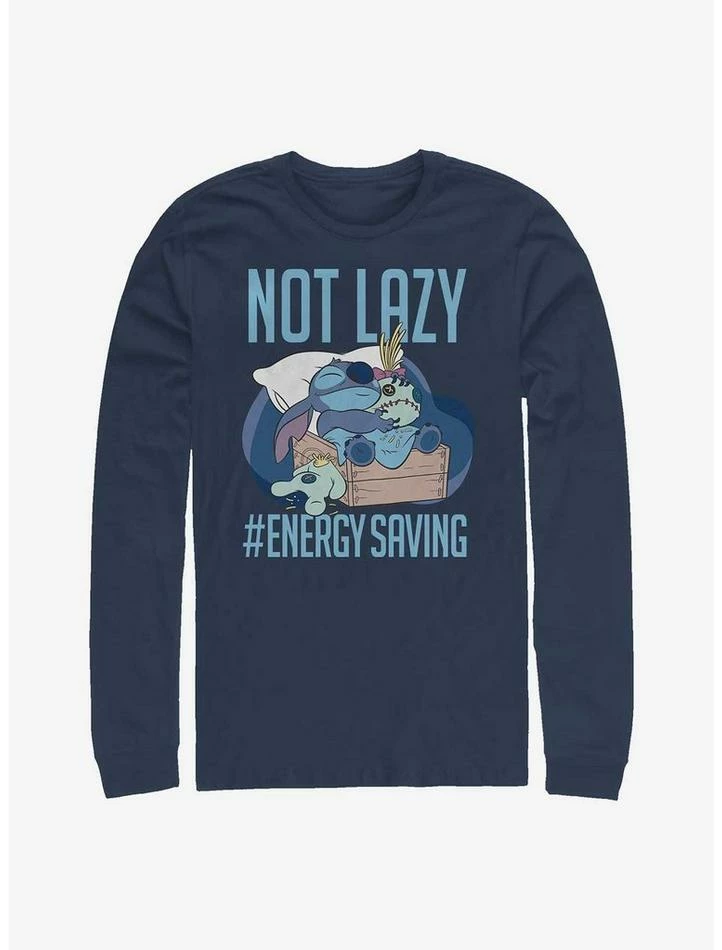 Flash Sale 🎉 Disney Lilo & Stitch Not Lazy Energy Saving Long-Sleeve T-Shirt 💯