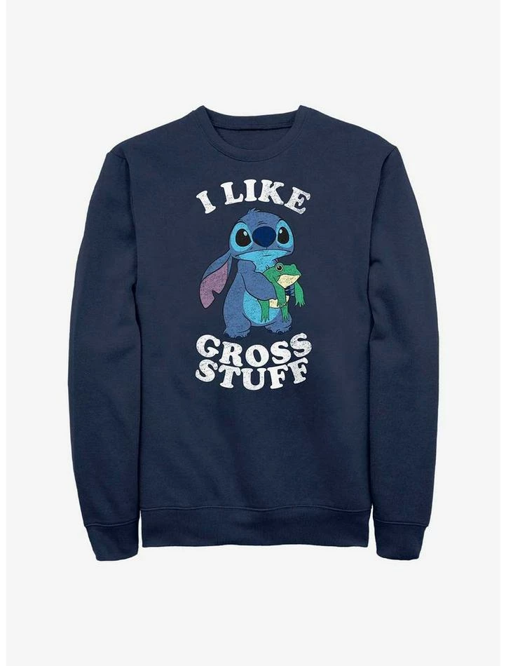 Hot Sale 😍 Disney Lilo & Stitch I Like Gross Stuff Stitch Crew Sweatshirt 😀