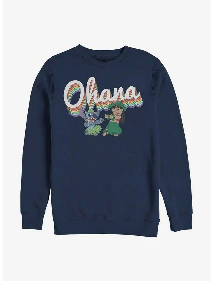 Promo ๐งจ Disney Lilo & Stitch Rainbow Ohana Crew Sweatshirt ๐