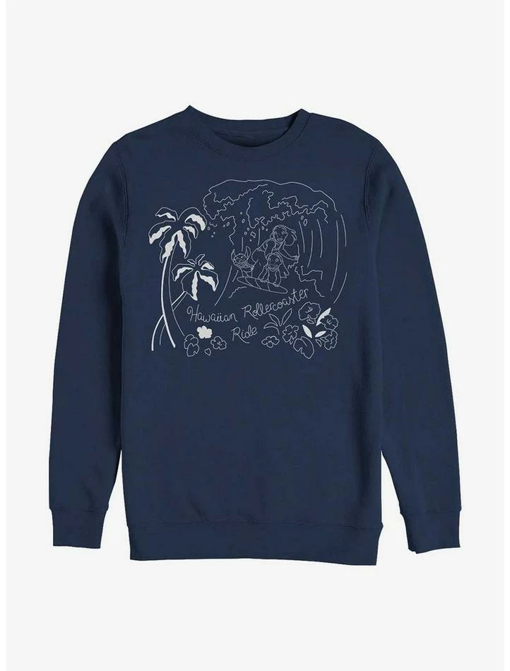 Cheapest 👏 Disney Lilo & Stitch Hawaiian Rollercoaster Ride Crew Sweatshirt 😍