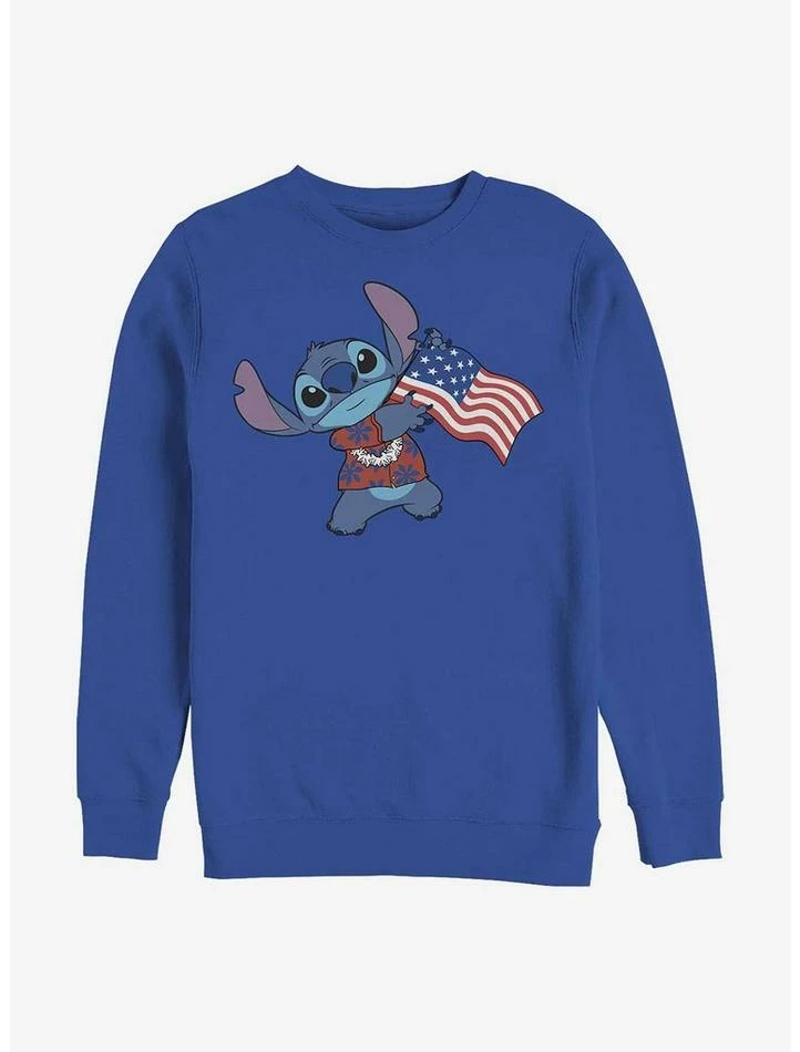 Discount โค๏ธ Disney Lilo & Stitch Tropic Stitch Flag Crew Sweatshirt ๐