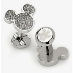 Budget 🎁 Disney Mickey Mouse Stainless Steel White Pave Crystal Mickey Mouse Cufflinks ✨
