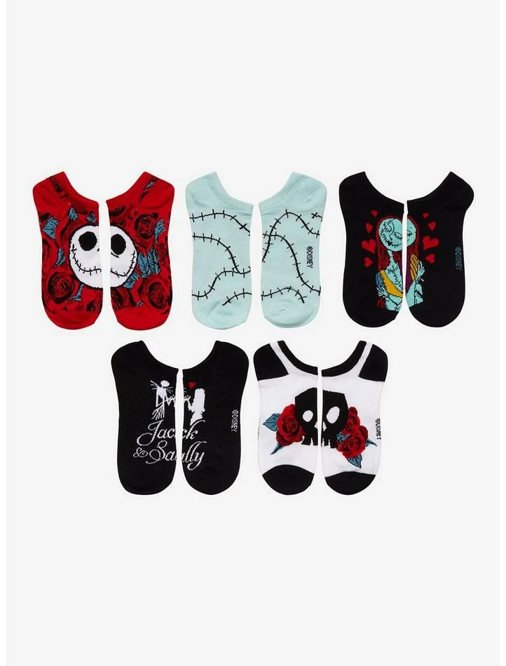 Buy 👏 The Nightmare Before 🎄 Christmas Jack & Sally Roses No-Show 🧦 Socks 5 Pair 🥰 - Image 2