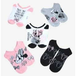 Promo 😍 Disney Minnie Mouse Sketch No-Show 🧦 Socks 5 Pair ✨