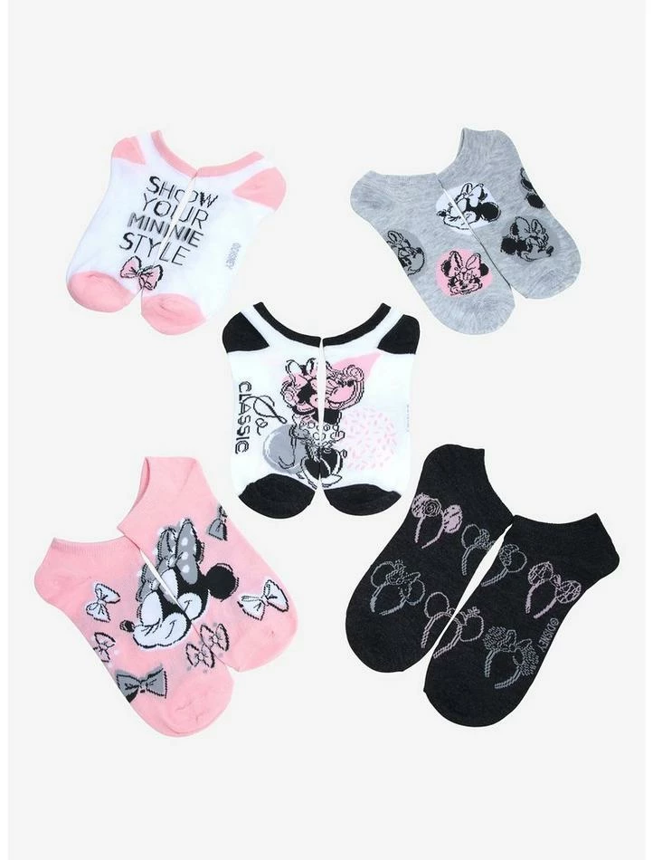 Promo 😍 Disney Minnie Mouse Sketch No-Show 🧦 Socks 5 Pair ✨