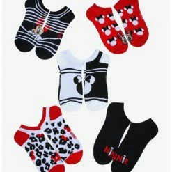 New 🌟 Disney Minnie Mouse Red & Black No-Show 🧦 Socks 5 Pair ✨
