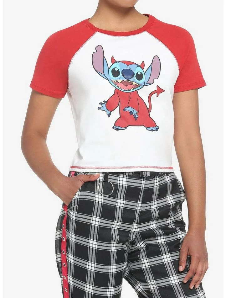 Coupon 🛒 Her Universe Disney Lilo & Stitch Devil 👧 Girls Raglan Baby T-Shirt 👍