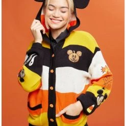 Flash Sale 👏 Her Universe Disney 🧛 Halloween Mickey Mouse Stripe 👧 Girls Hooded Cardigan ✔️