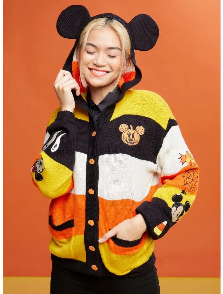 Flash Sale 👏 Her Universe Disney 🧛 Halloween Mickey Mouse Stripe 👧 Girls Hooded Cardigan ✔️