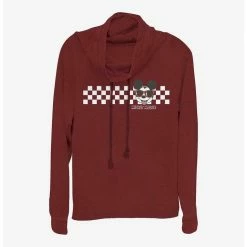 Coupon 👏 Disney Mickey Mouse Mickey Checkers 👧 Girls Cowl Neck Long Sleeve Top 🎁