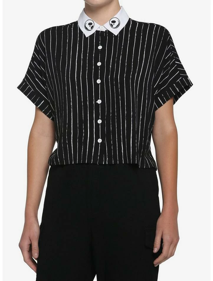 Cheapest ๐ The Nightmare Before ๐ Christmas Jack Pinstripe ๐ง Girls Woven Button-Up ๐งจ