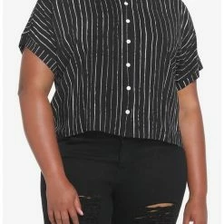Buy 👍 The Nightmare Before 🔔 Christmas Jack Pinstripe 👧 Girls Woven Button-Up Plus Size 💯