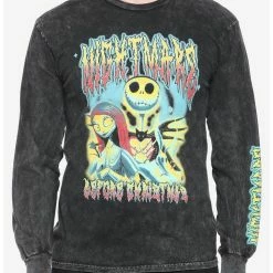 Wholesale ✨ The Nightmare Before 🎅 Christmas Metal Dark Wash Long-Sleeve T-Shirt 🎉