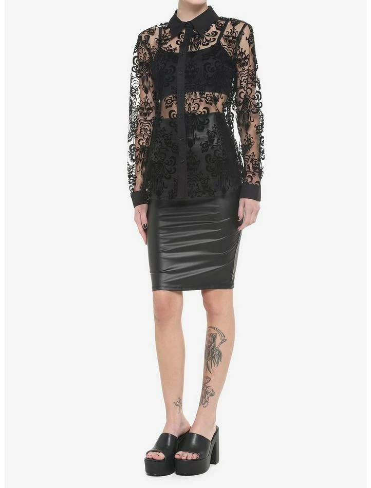 New ✨ Her Universe Disney The Haunted Mansion Wallpaper Flocked 👧 Girls Long-Sleeve Mesh Top 😉 - Image 2