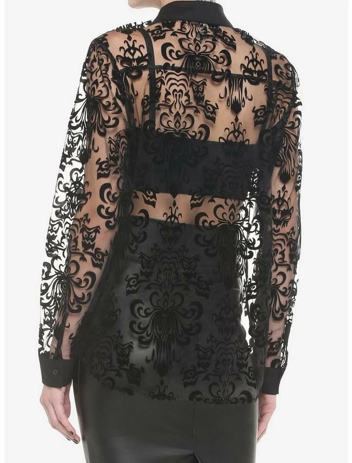New ✨ Her Universe Disney The Haunted Mansion Wallpaper Flocked 👧 Girls Long-Sleeve Mesh Top 😉 - Image 3