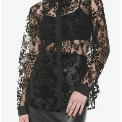 New ✨ Her Universe Disney The Haunted Mansion Wallpaper Flocked 👧 Girls Long-Sleeve Mesh Top 😉