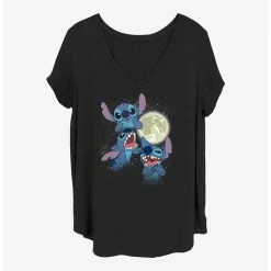 Discount 😉 Disney Lilo & Stitch Three Stitch Moon 👧 Girls T-Shirt Plus Size 🥰