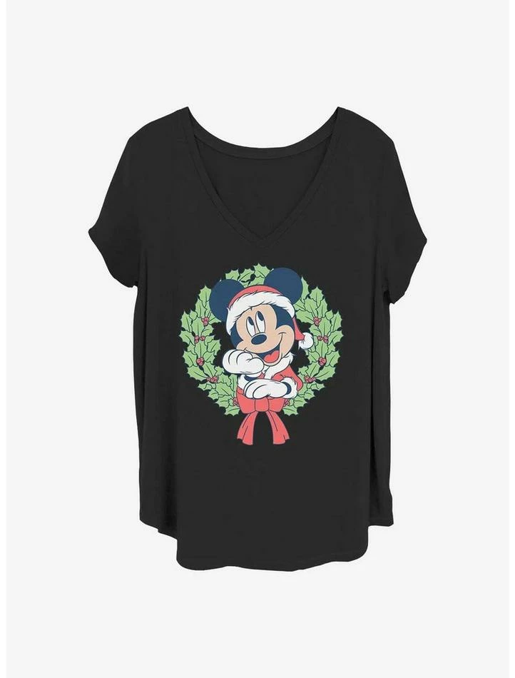 Best Sale 🛒 Disney Mickey Mouse Mickey ❄ Christmas Wreath 👧 Girls T-Shirt Plus Size 💯