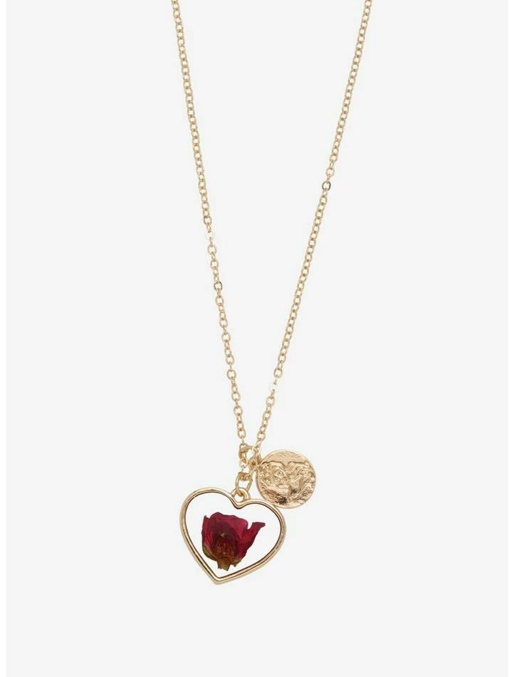 Cheap ⭐ Disney Beauty And The Beast Heart Pressed Flower Necklace ⭐
