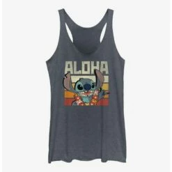 Flash Sale 👍 Dsny Lilo Stch Stitch Says Aloha 👧 Girls Raw Edge Tank ⌛
