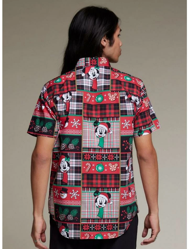 Budget 😀 Our Universe Disney Holiday Gift Wrap Patchwork Woven Button-Up ✔️ - Image 3