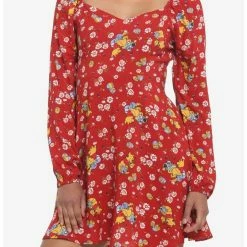 Hot Sale ✨ Disney Winnie The Pooh Floral Long-Sleeve 👗 Dress 😍
