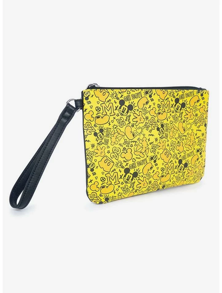 Buy ๐ Disney Mickey Mouse Mickey Mouse Icon Doodles All Over Yellows Black Single Pocket Wristlet ๐ - Image 2