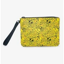 Buy 😉 Disney Mickey Mouse Mickey Mouse Icon Doodles All Over Yellows Black Single Pocket Wristlet 👍