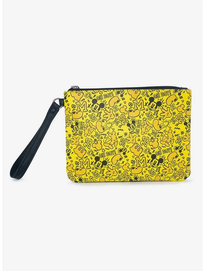 Buy ๐ Disney Mickey Mouse Mickey Mouse Icon Doodles All Over Yellows Black Single Pocket Wristlet ๐