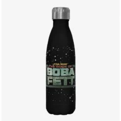 Discount ❤️ Star Wars The Book of Boba Fett Boba Fett Main Logo Black Stainless Steel Water Bottle 🔥