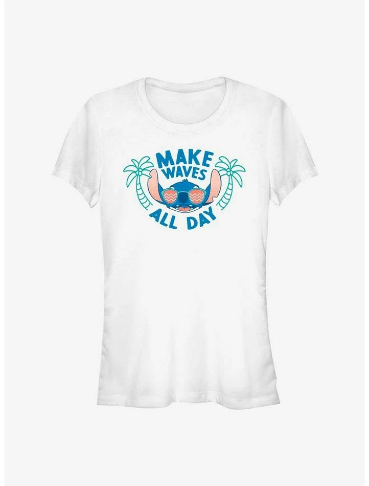 New 👏 Disney Lilo & Stitch Make Waves All Day 👧 Girls T-Shirt 🔥