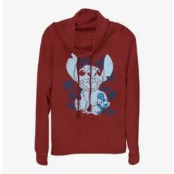 Promo ❤️ Disney Lilo & Stitch Floral Sketch Cowl Neck Long-Sleeve Top ✨
