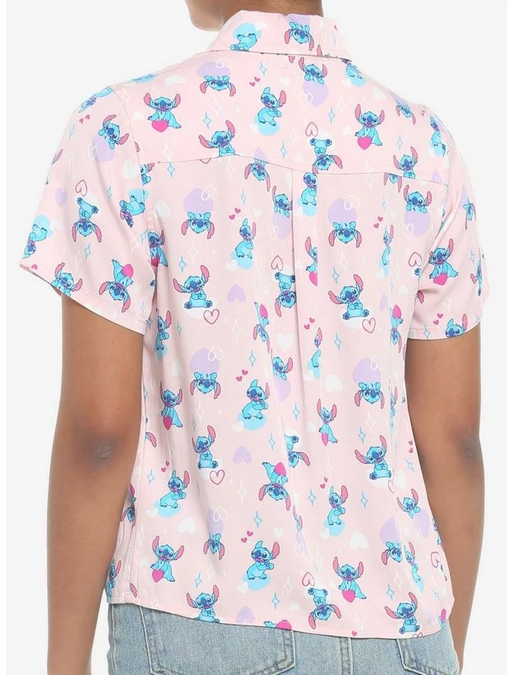 Cheap 🌟 Disney Lilo & Stitch Hearts Pink 👧 Girls Woven Button-Up 👍 - Image 3