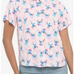 Cheap 🌟 Disney Lilo & Stitch Hearts Pink 👧 Girls Woven Button-Up 👍