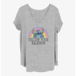 Outlet ✔️ Disney Lilo & Stitch Follow Your Rainbow 👧 Girls T-Shirt Plus Size 🔔