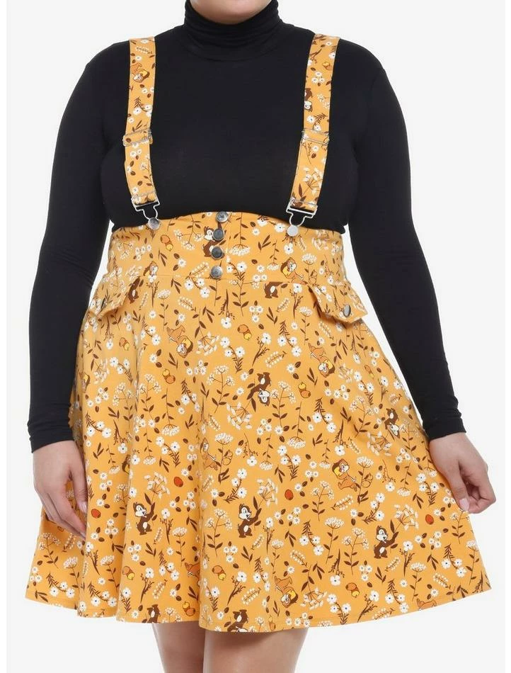 Cheapest ❤️ Disney Chip 'N' Dale Fall Floral Suspender 👗 Skirt Plus Size ⭐