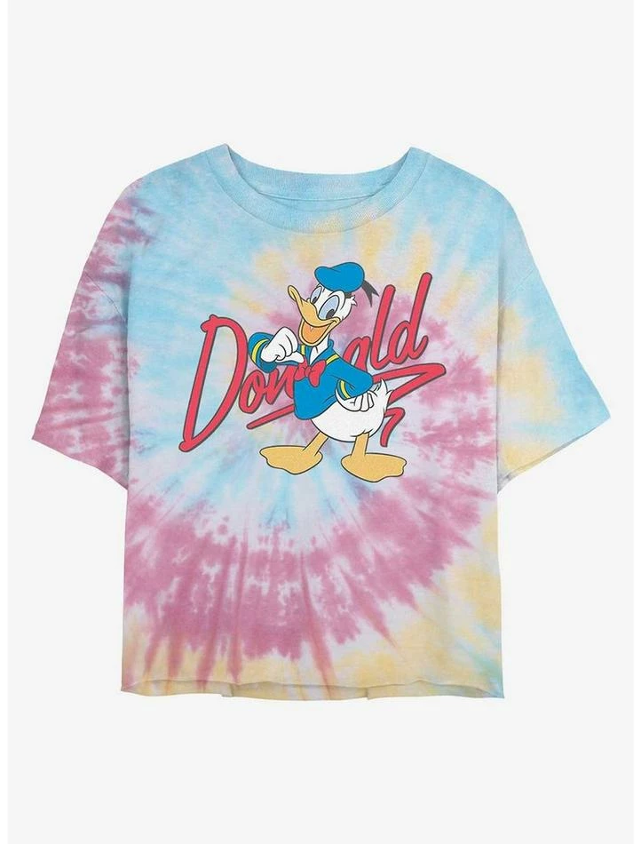 Budget 🎉 Disney Donald Duck Signature Donald Tie Dye Crop 👧 Girls T-Shirt 🎉