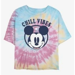 Discount 🧨 Disney Mickey Mouse Chill Vibes Tie Dye Crop 👧 Girls T-Shirt 🤩